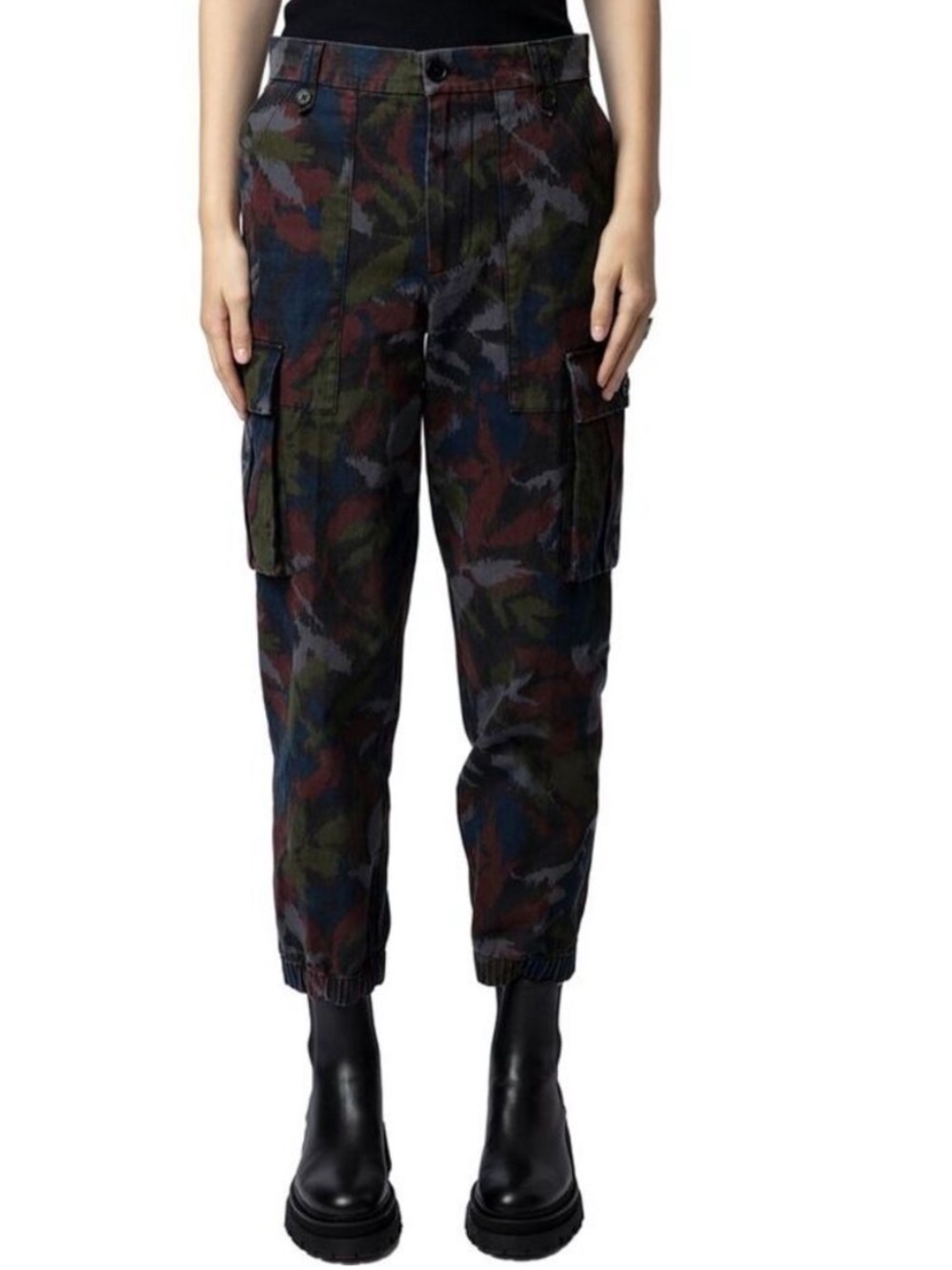 NWT Zadig & Voltaire Pilote Canvas Ikat Camo Cargo Utility Jogger Pant Sz 42